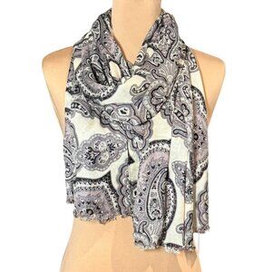 NWT J. Crew Paisley Scarf Pashmina Wrap Cream Gray Fringe Old Money Preppy Fall
